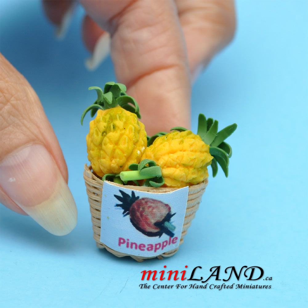 Basket pf pineapples dollhouse miniature 1:12