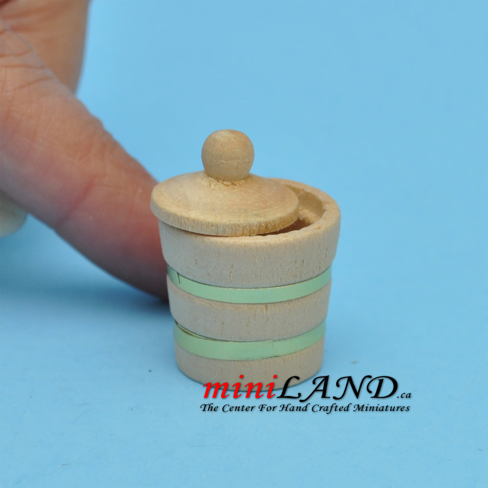 Wooden jar with lid dollhouse miniature 1:12