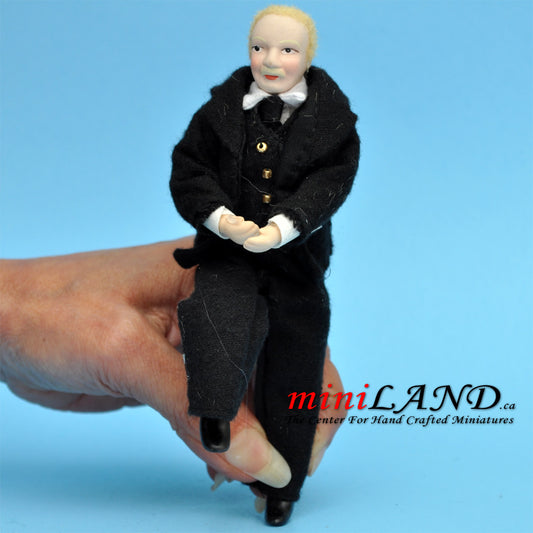 Victorian Gentleman Butler servant Porcelain doll Vest 5.5"H 1:12 scale