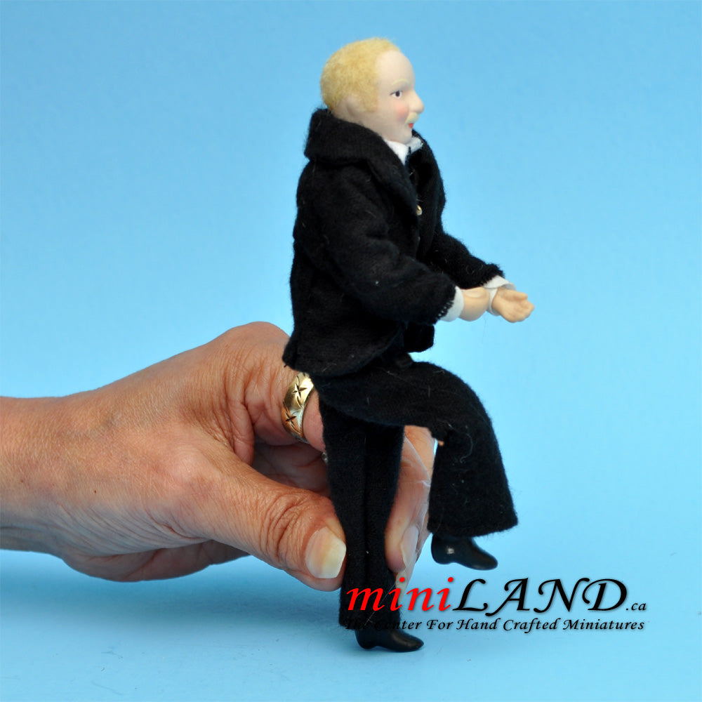Victorian Gentleman Butler servant Porcelain doll Vest 5.5"H 1:12 scale