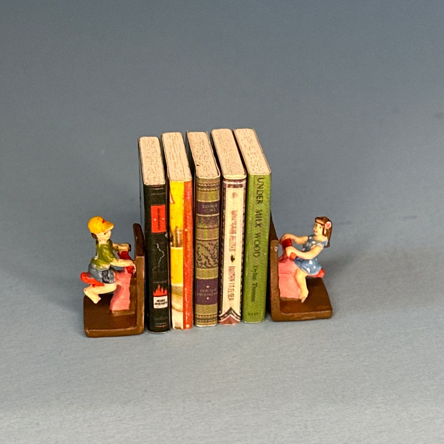 Miniature Hand-Painted Boy & Girl Bookends on Swings – 1:12 Scale