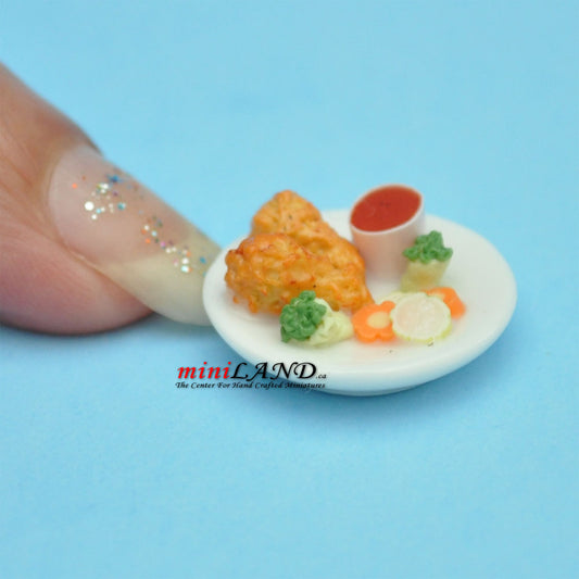 Mahlzeit auf einem Teller Huhn für Puppenhaus Miniatur 1:12 Maßstab handgefertigt