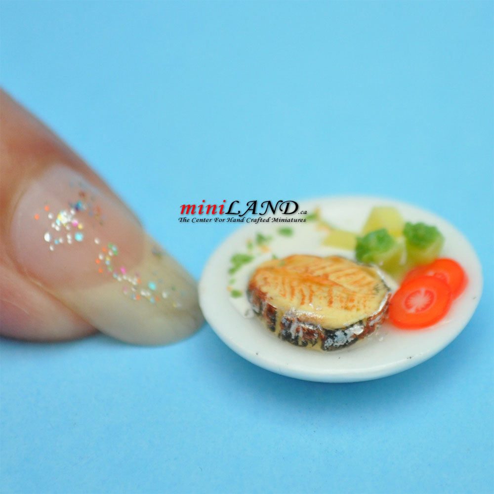 Meal on a plate fish for dollhouse miniature 1:12 scale Handmade