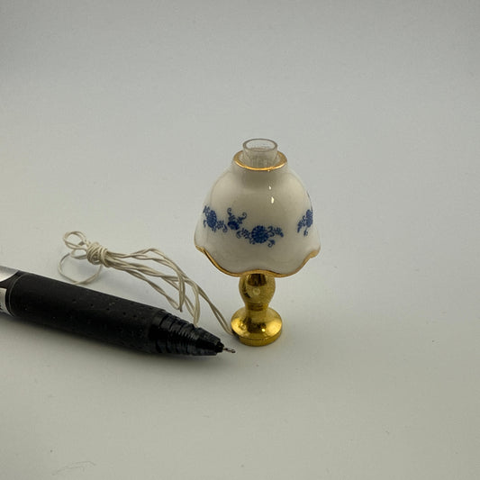 Miniature Table Lamp | Porcelain Shade & Brass Metal Base | 12V Dollhouse Light 1:12