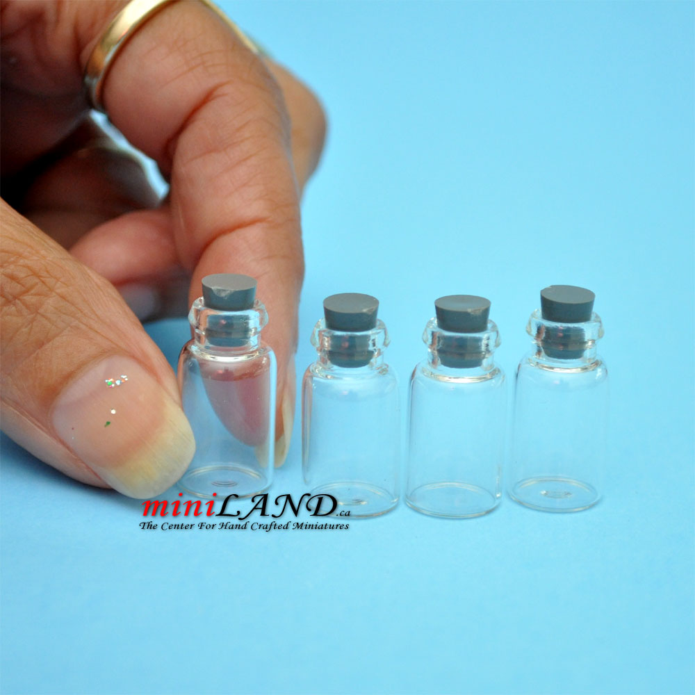 Glass jars with grey tops, pack of 4. 1:12 scale