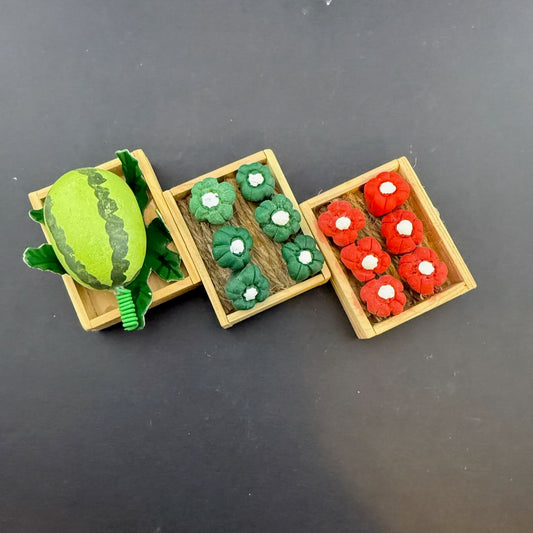 Set of 3 Economical Miniature Wooden Vegetable Crates – 1:6 Scale