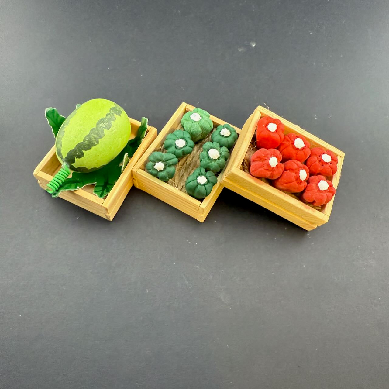 Set of 3 Economical Miniature Wooden Vegetable Crates – 1:6 Scale
