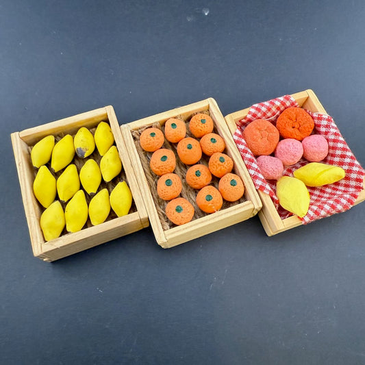 Set of 3 Economical Miniature Wooden Fruit Crates – 1:6 Scale