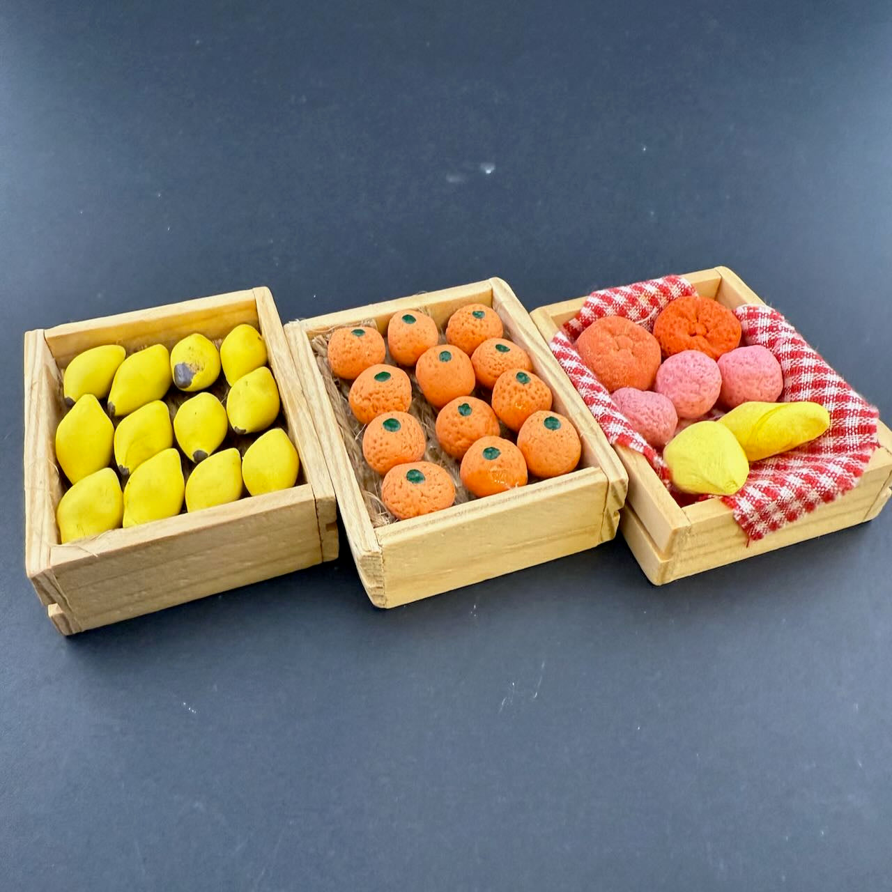Set of 3 Economical Miniature Wooden Fruit Crates – 1:6 Scale