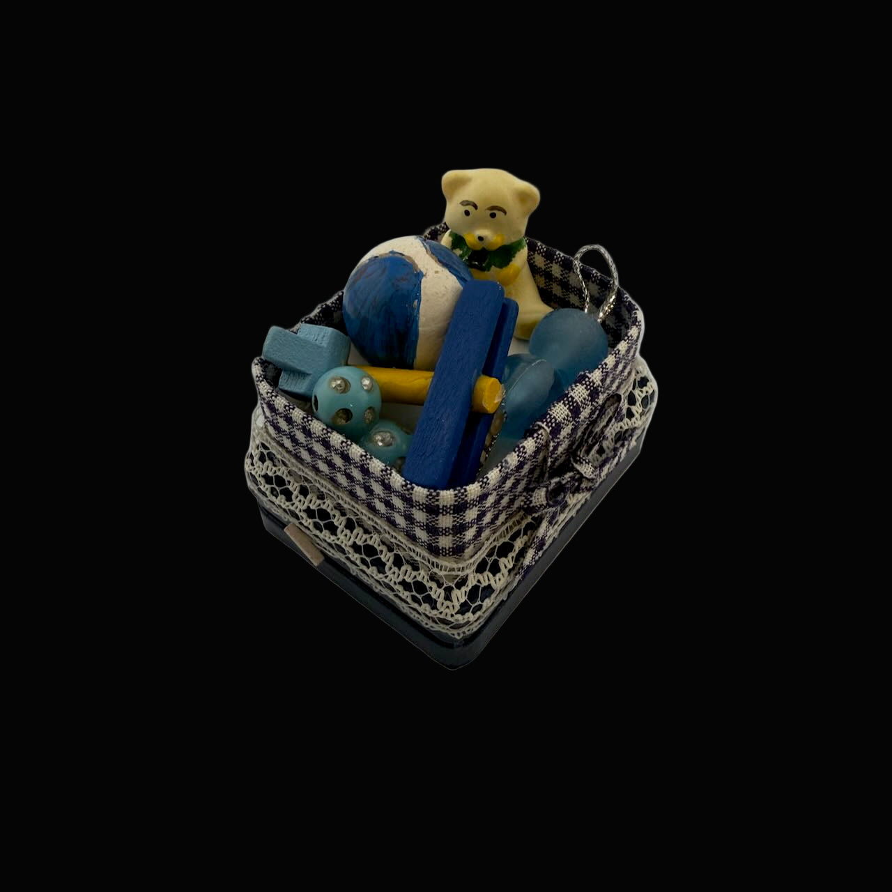 Miniature Wooden Toy Box with Tiny Toys – 1:12 Scale Dollhouse Accessory