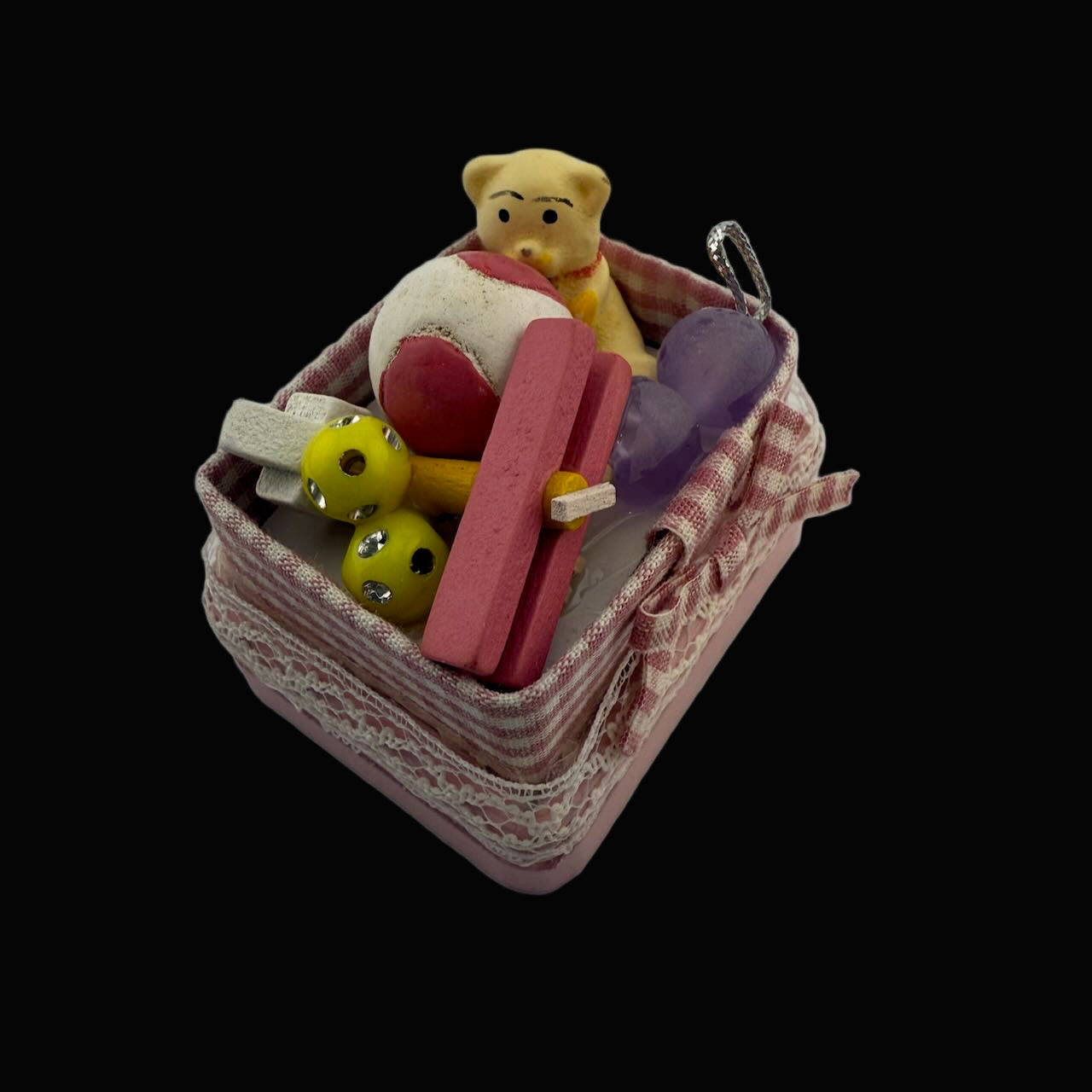 Miniature Wooden Toy Box with Tiny Toys – 1:12 Scale Dollhouse Accessory