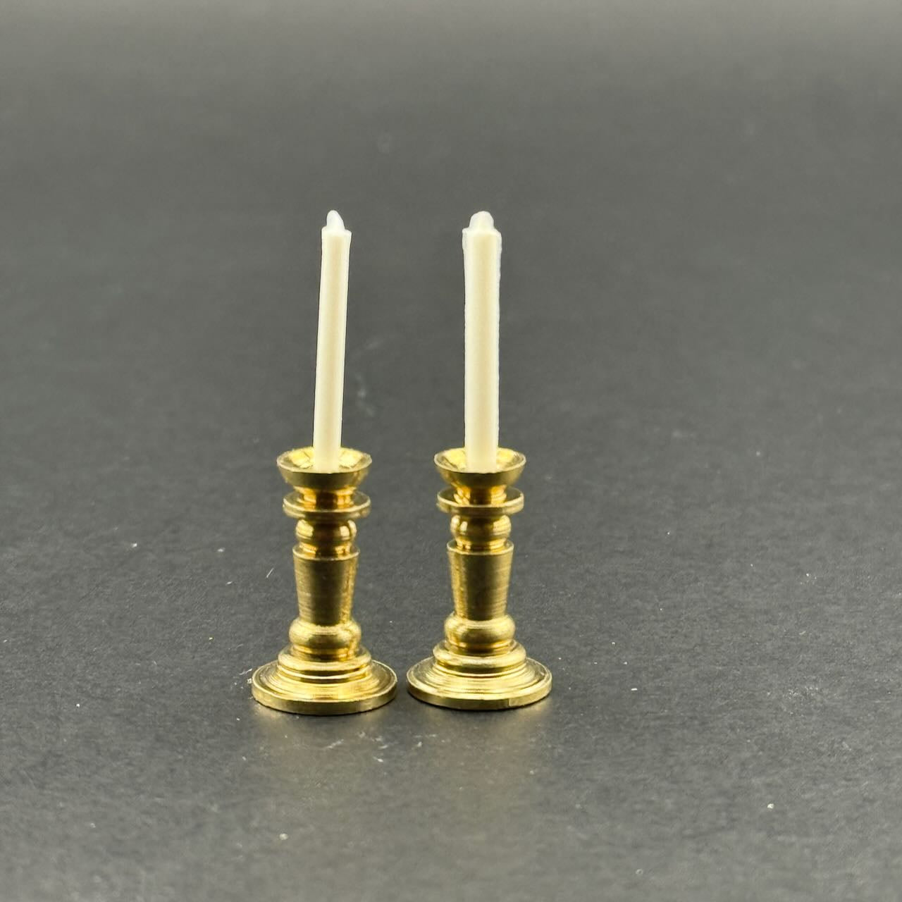 Miniature Two Gold Candlesticks with White Candles – 1:12 Scale