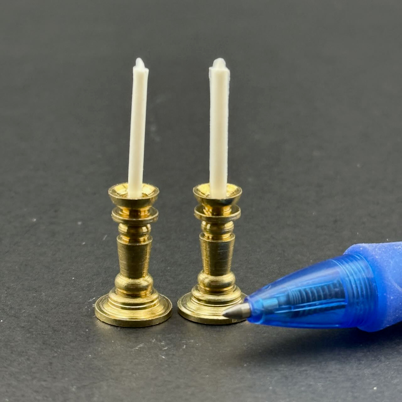 Miniature Two Gold Candlesticks with White Candles – 1:12 Scale