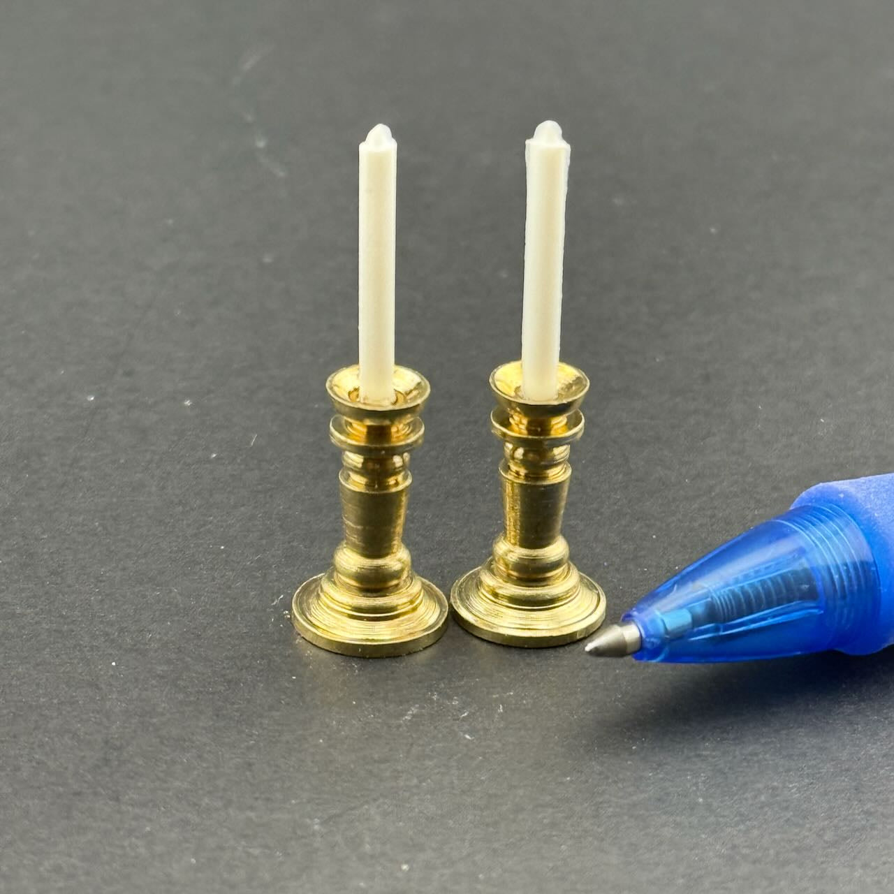 Miniature Two Gold Candlesticks with White Candles – 1:12 Scale