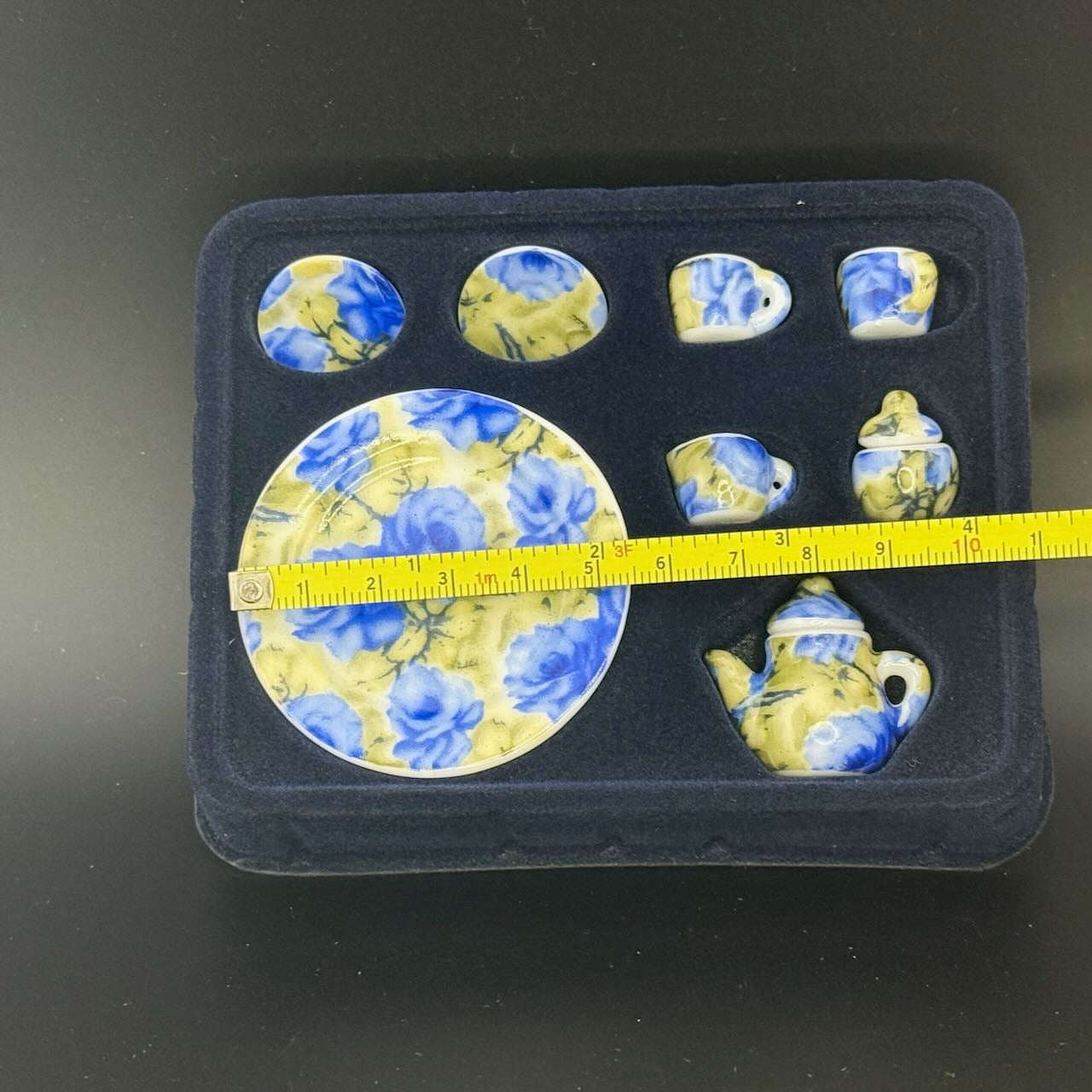 Blue Delft Economical 1:6 Scale Miniature Porcelain Tea Set – Teapot, Large Serving Plate, 2 Cups, Saucers, Sugar Bowl & Creamer (Copy)