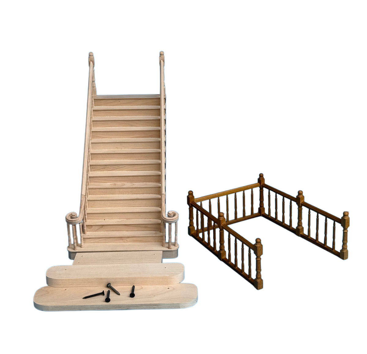 Escalier baroque LARGE de qualité 9"-10" échelle 1:12 escalier miniature en bois pour maison de poupée WN avec rampe