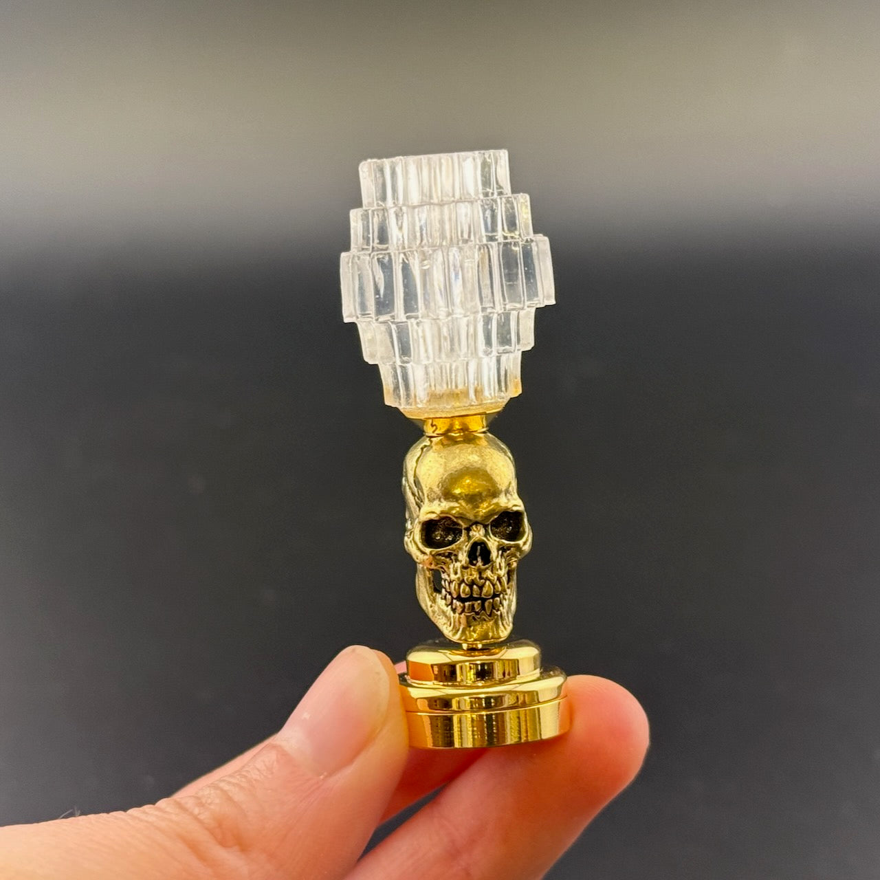 Miniature Table Lamp for Dollhouses – Metal Skull | 1:12 Scale touchless operation with Wand clear long shade LED light No-touch No-Switch tiered
