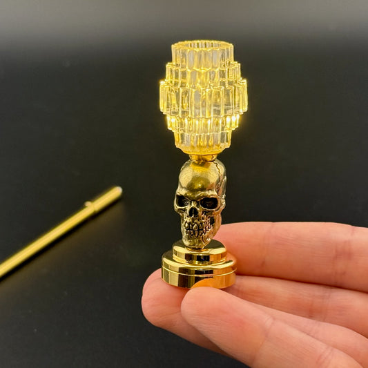 Miniature Table Lamp for Dollhouses – Metal Skull | 1:12 Scale touchless operation with Wand clear long shade LED light No-touch No-Switch tiered