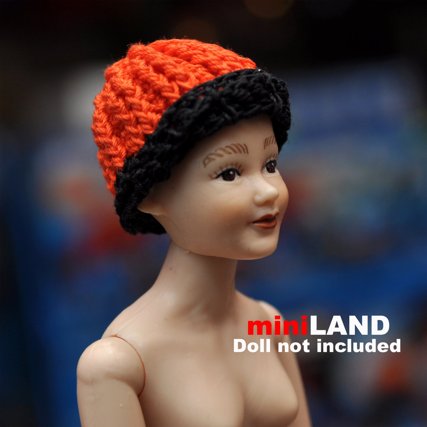 Dollhouse Miniature – Orange Knitted Hat with Black Trim 1:12