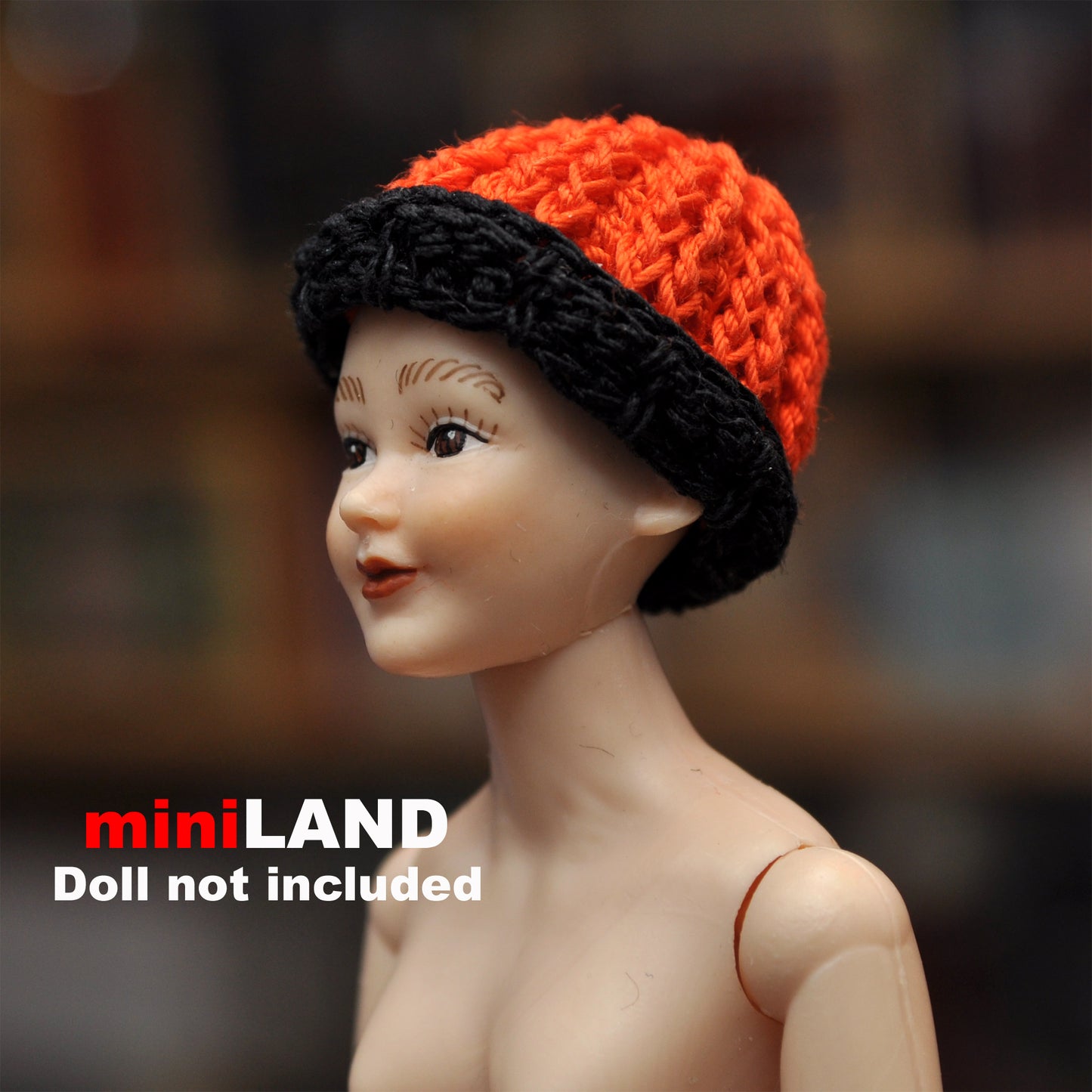 Dollhouse Miniature – Orange Knitted Hat with Black Trim 1:12