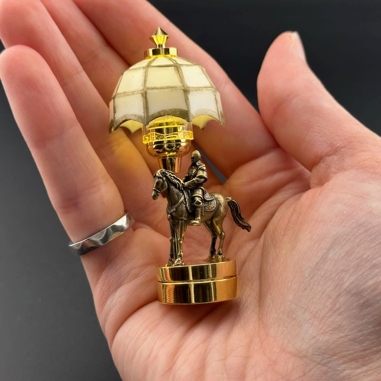 A knight on a horse Miniature Touchless operation with Wand 1:12 table lamp LED for Dollhouse table light solid brass