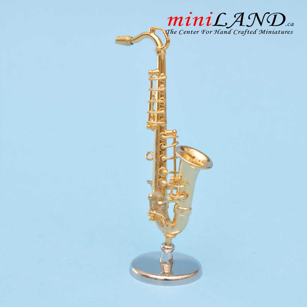 Miniatur-Tenorsaxophone mit Koffer und Ständer für Puppenhaus, 3-1/4" lang