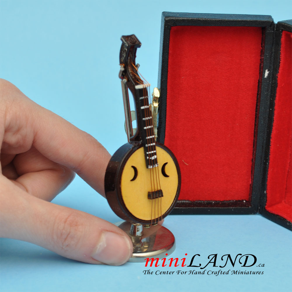 Miniature lute musical instruments with Case and stand for 1:12 Dollhouse 3" Long