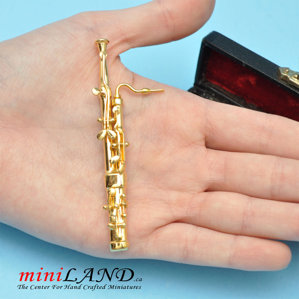 Miniature Metal Bassoon with Case for Dollhouse 3-1/4" Long