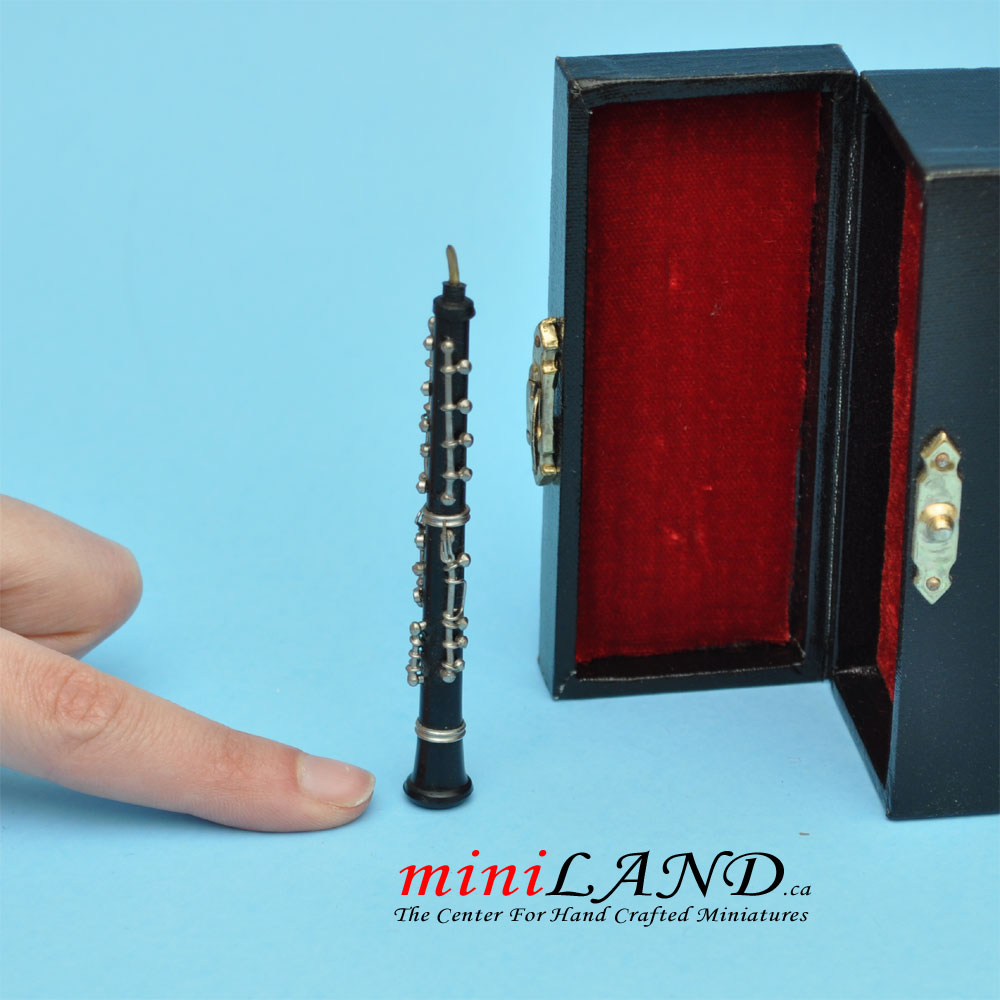 Miniature long Black Oboe musical instruments with Case for Dollhouse 3-1/4" Long