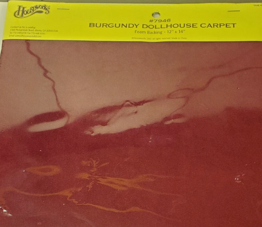 1:12 Scale Dollhouse Carpet – Burgundy Foam-Backed, 12” x 14”