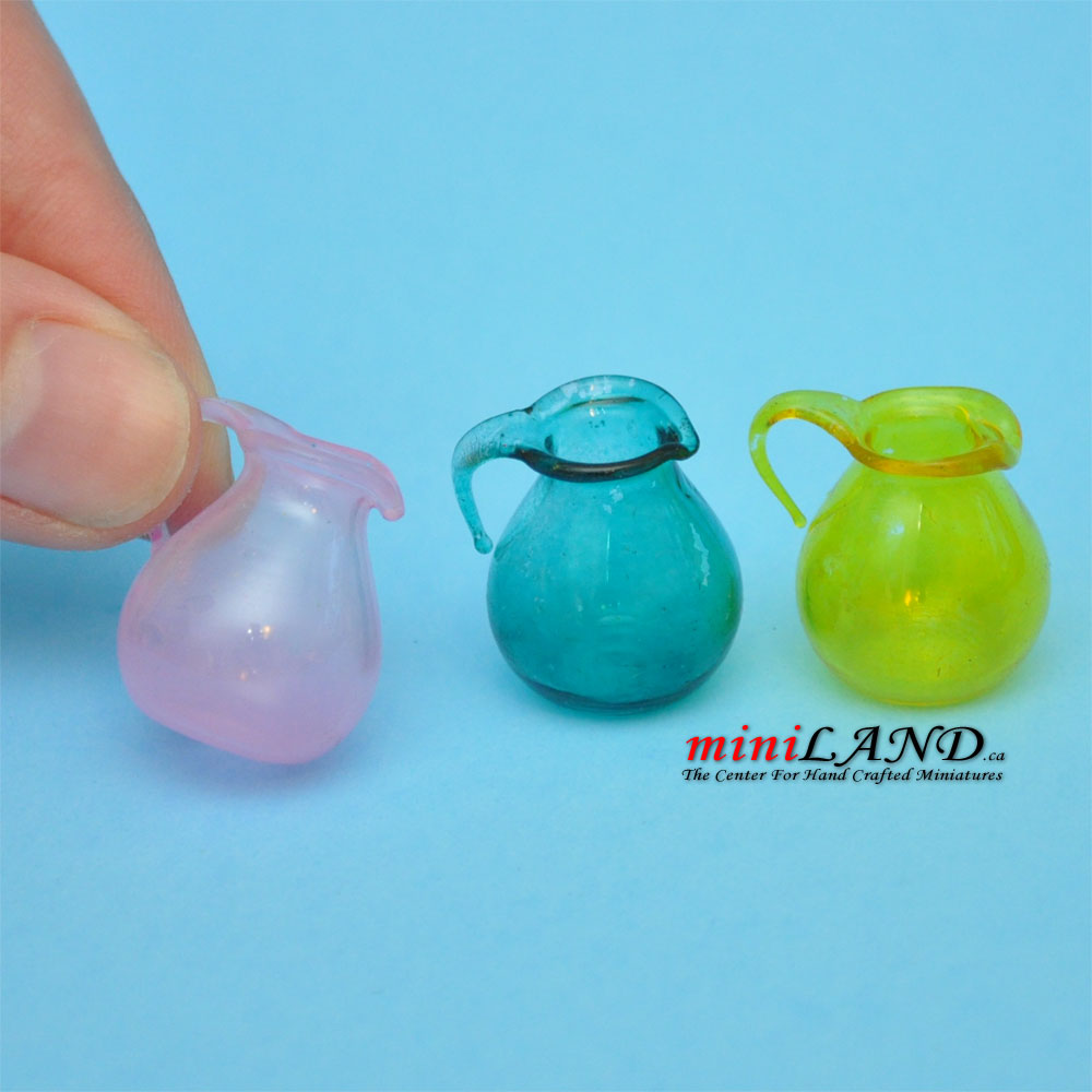 Glass pitcher for dollhouse miniature 1:12 scale pink
