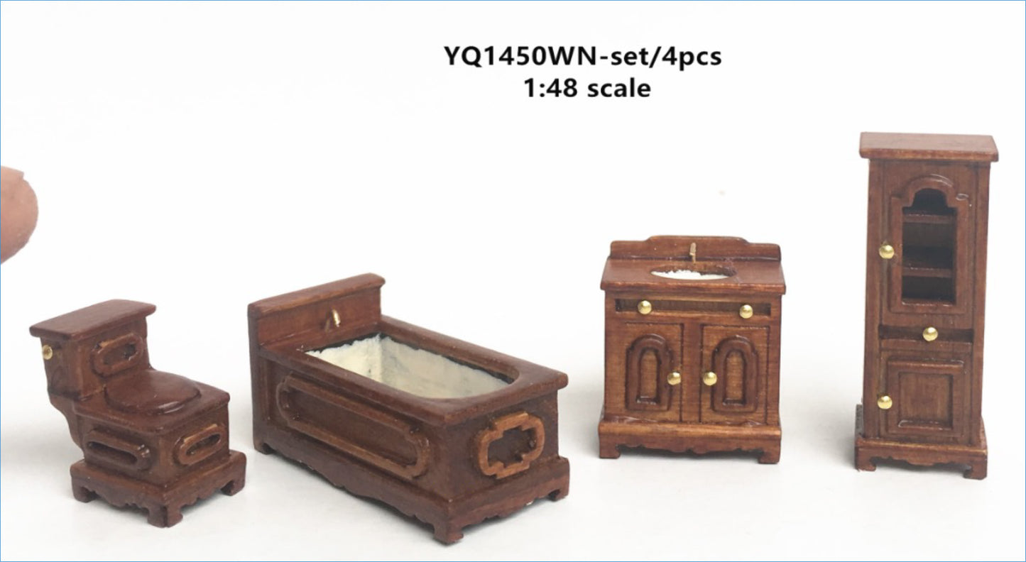1:48 1/4" Viertelmaßstab Viktorianisches Wohnzimmer Set 4Stk Top Qualität Nussbaum Puppenhaus Miniatur Q6770 WN