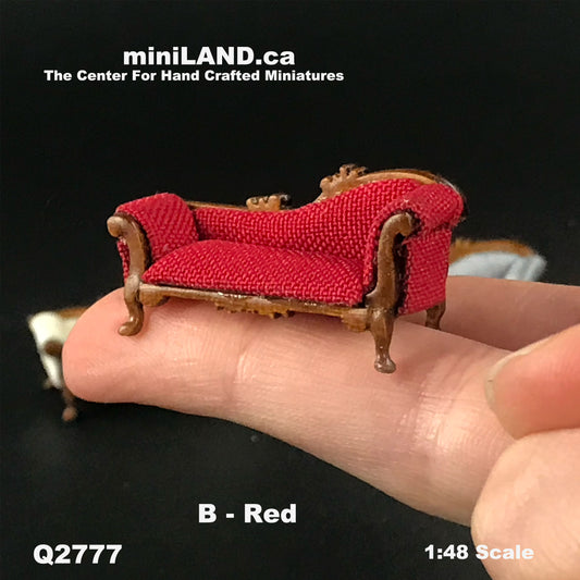 1:48 1/4" quarter scale chaise lounge sofa RED Top quality walnut for dollhouse miniature Q2777WN-B