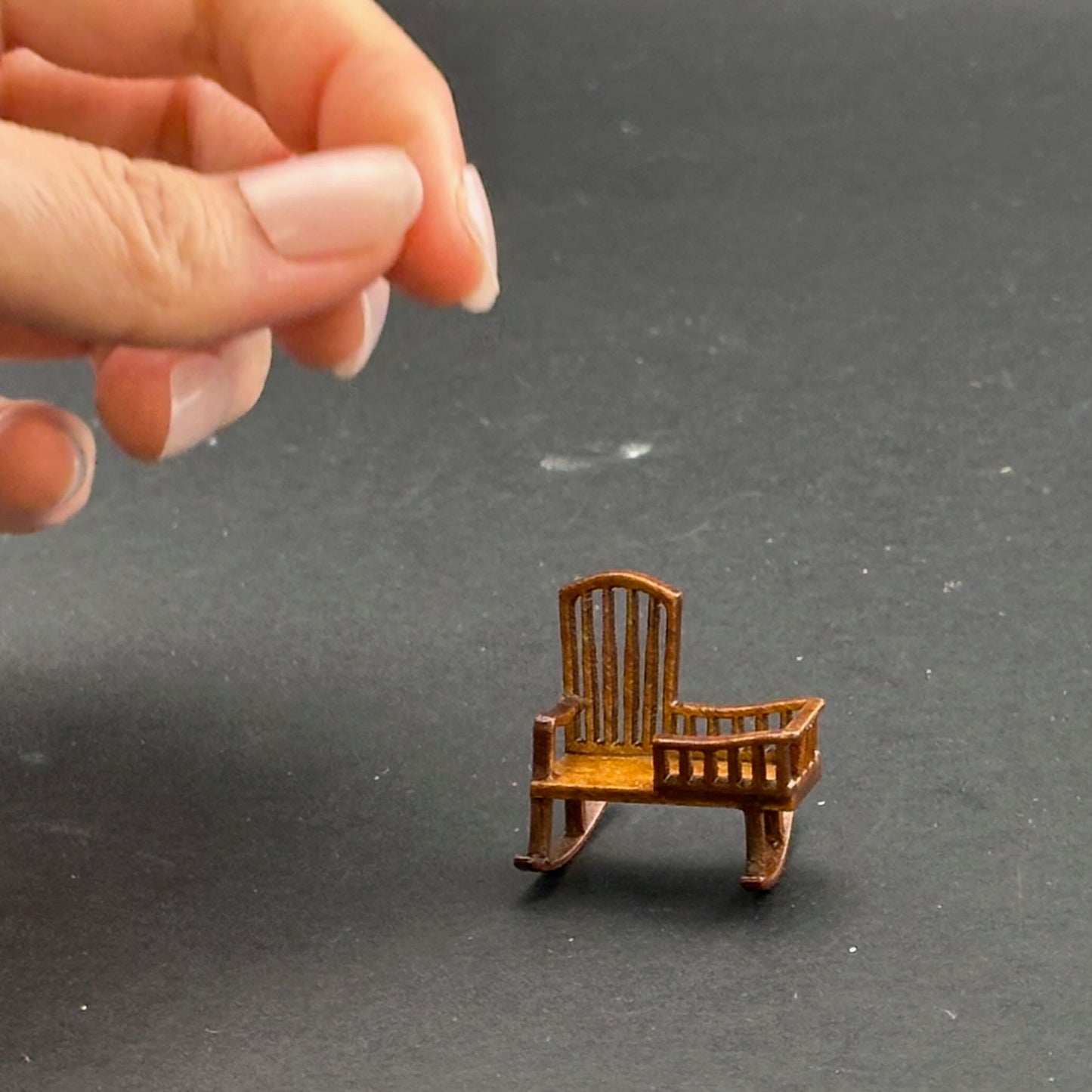 1:48 1/4" quarter scale Miniature Wooden Rocking Crib Chair – Rare Handcrafted Nursery Display Piece