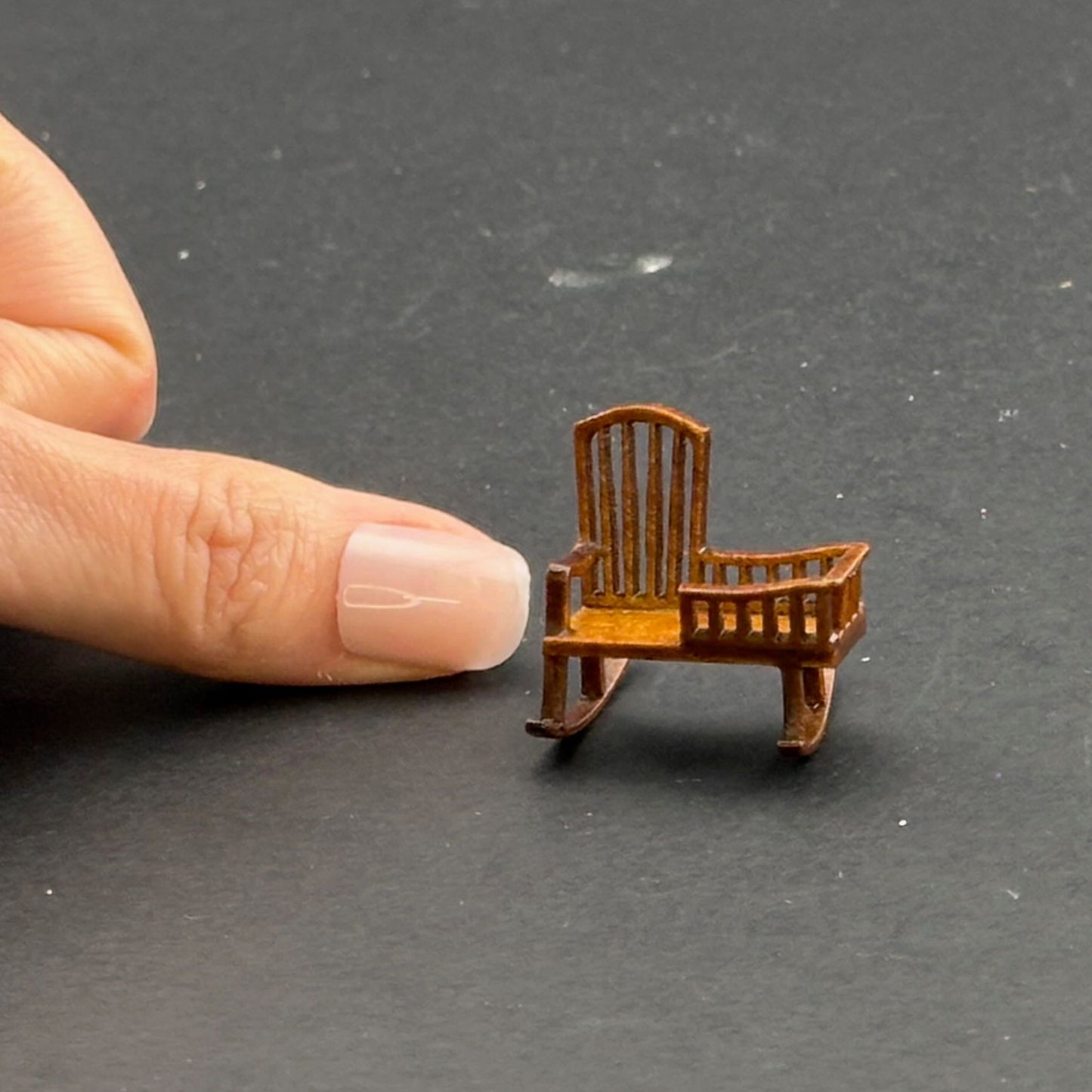 1:48 1/4" quarter scale Miniature Wooden Rocking Crib Chair – Rare Handcrafted Nursery Display Piece