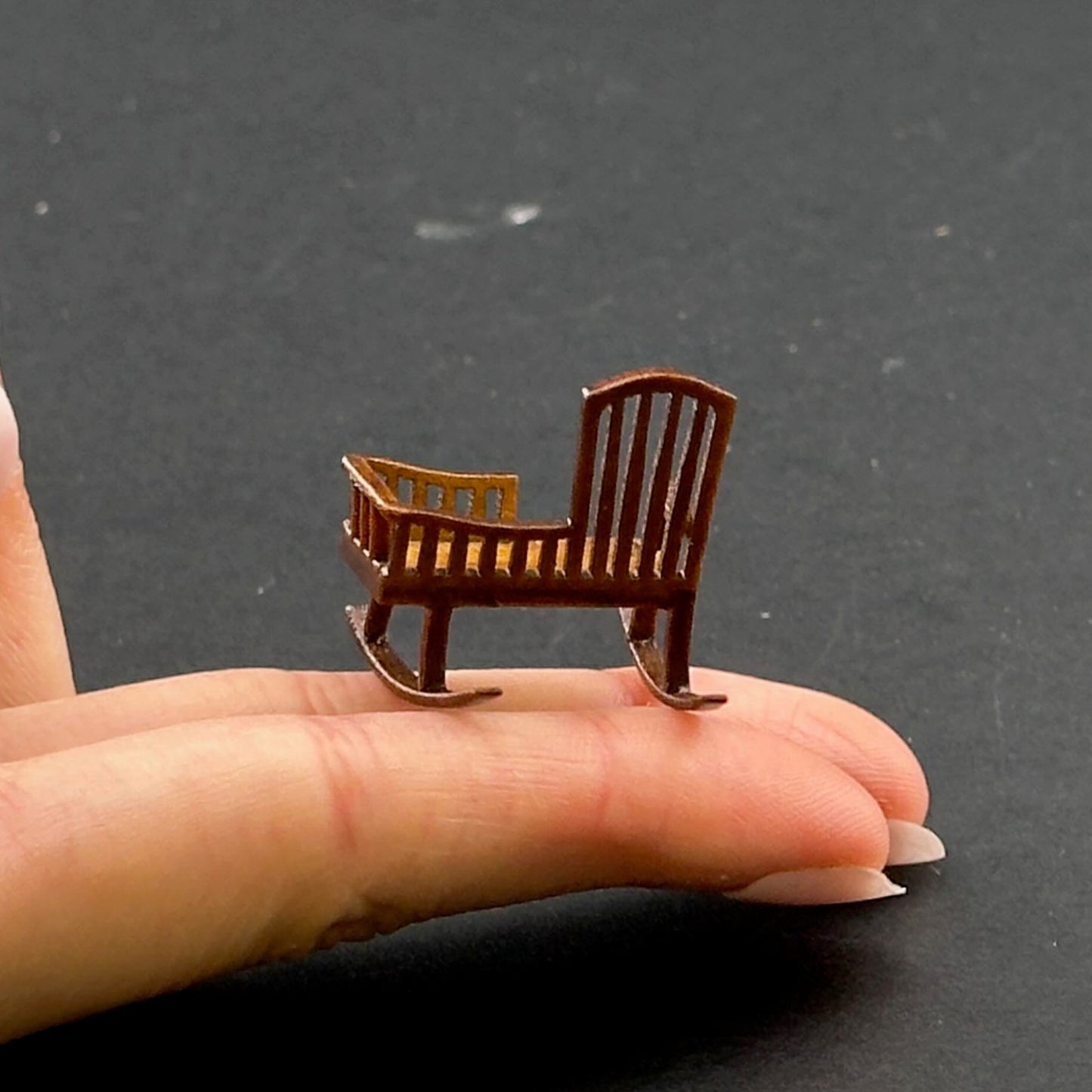 1:48 1/4" quarter scale Miniature Wooden Rocking Crib Chair – Rare Handcrafted Nursery Display Piece