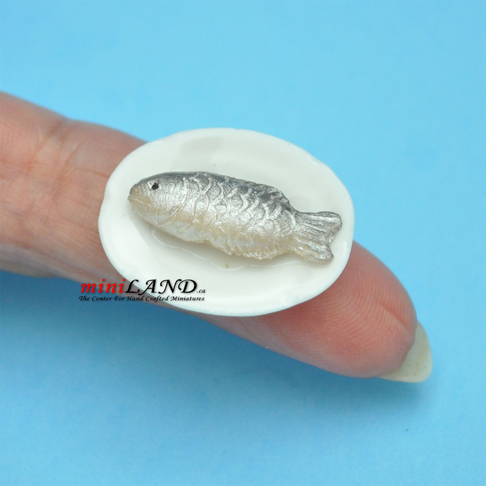 Fish on a plate for dollhouse miniature 1:12 scale Handmade SEA007