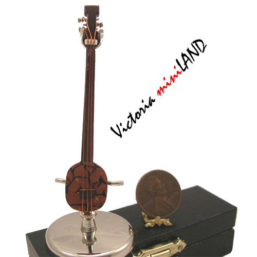 Miniature Wooden Shamisen with Stand and Case musical instruments– 1:12 Scale, 7 cm (2.75”)