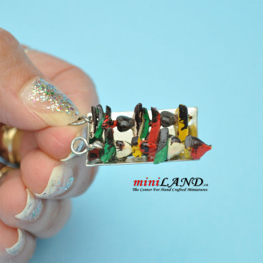 Cooked vegetable kebabs on metal tray dollhouse miniature 1:12 scale