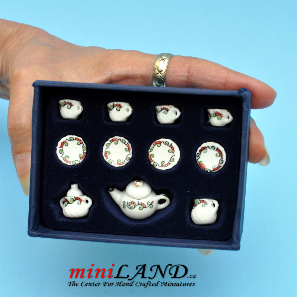 13 pcs white tea set with flowers décor dollhouse miniature 1:12