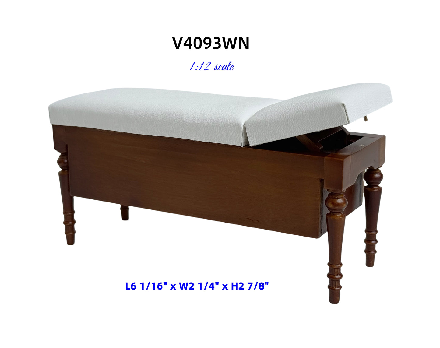 Miniature 1:12 Walnut Doctor’s Exam Couch – Adjustable Headrest, Storage Drawers, White Leather – Dollhouse Medical Furniture