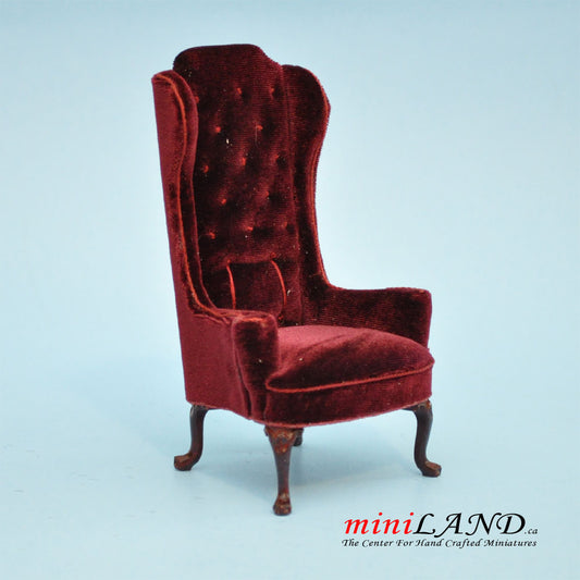 Luxurious Elegant Quality Tall Wingback Chair Royal red Velvet for dollhouse miniature 1:12 scale V4047 WN RD