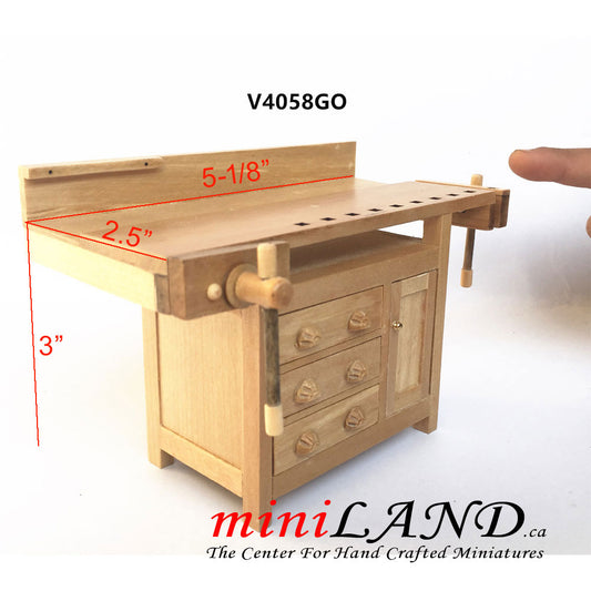 French Country Carpenter's Workbench 1:12 scale for dollhouse miniatures Unfinished