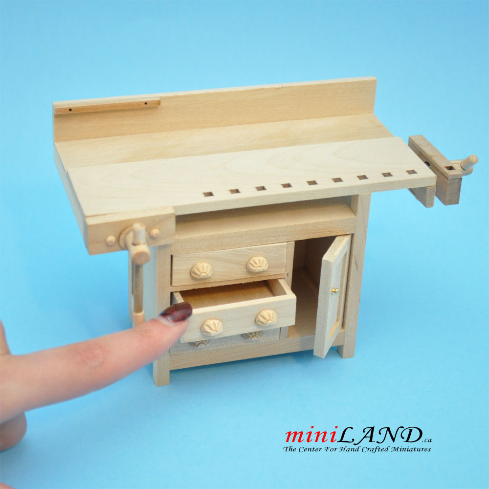 French Country Carpenter's Workbench 1:12 scale for dollhouse miniatures Unfinished