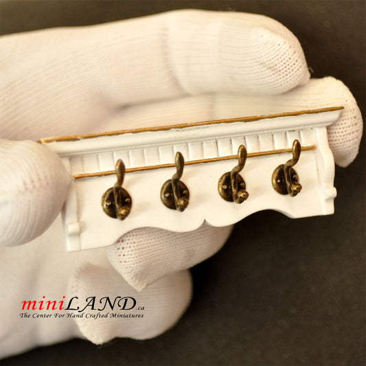 Victorian Wooden WHITE Coat rack metal hangers for 1:12 dollhouse miniature (Copy)