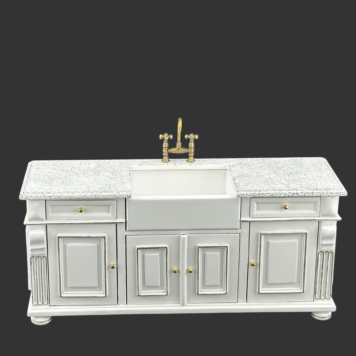 Snow White with gold trimming Victorian quality Kitchen sink unit counter with shelf metal sink top 1:12 dollhouse miniature V4067 PW (Copy)