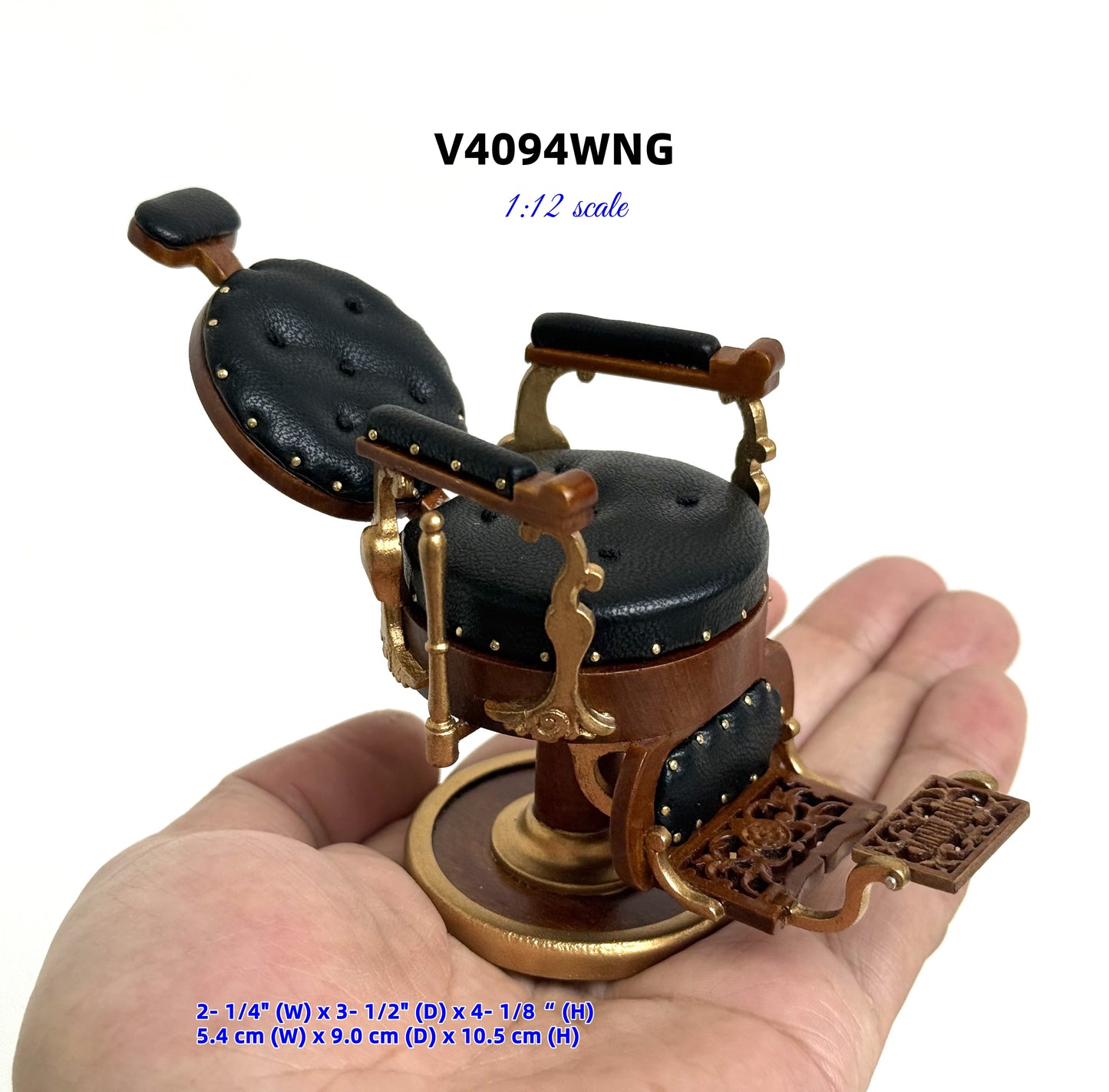 Miniature Elegant barber chair, 1:12 scale for dollhouses, with leather upholstery and round seats. Excellent quality.