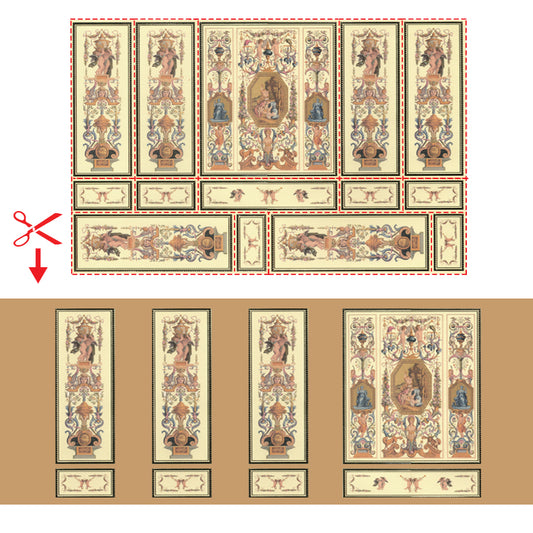 Deco Wall Panel Section for dollhouse miniature 1:12 scale - one sheet ang. yellow.