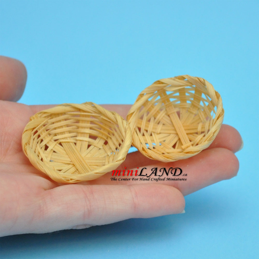 Wicker Baskets for bread or vegetables dollhouse miniature 2pcs 1:12 scale