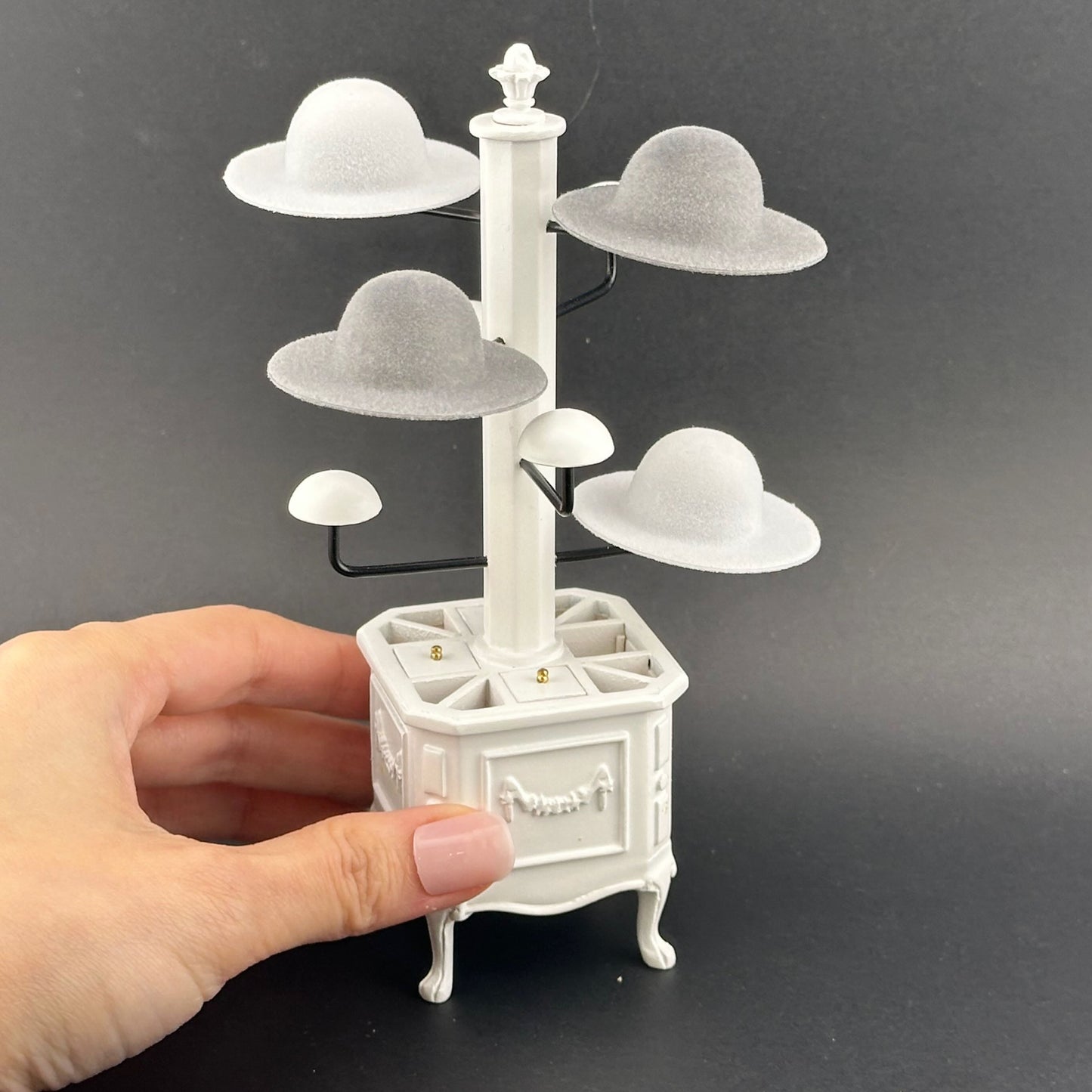 Victorian hats scarves and gloves display rack stand dollhouse miniature 1:12 scale White